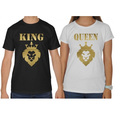 Koszulki dla par zakochanych komplet 2 szt King Queen lwy